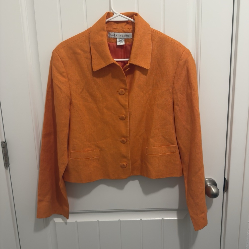 Larry Levine Orange Cropped Blazer, EUC size 14P